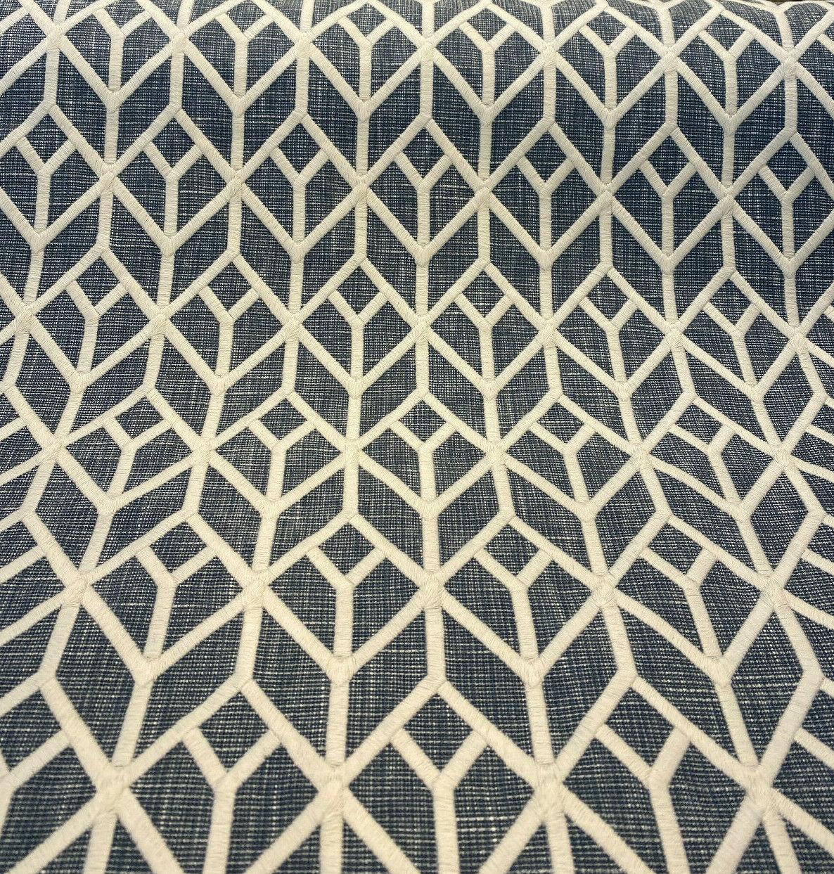Waverly Key Elements Woven Fabric - Blue Embroidered Geometric, 56" Width (1 Yard)