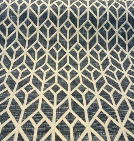 Waverly Key Elements Woven Fabric - Blue Embroidered Geometric, 56" Width (1 Yard)