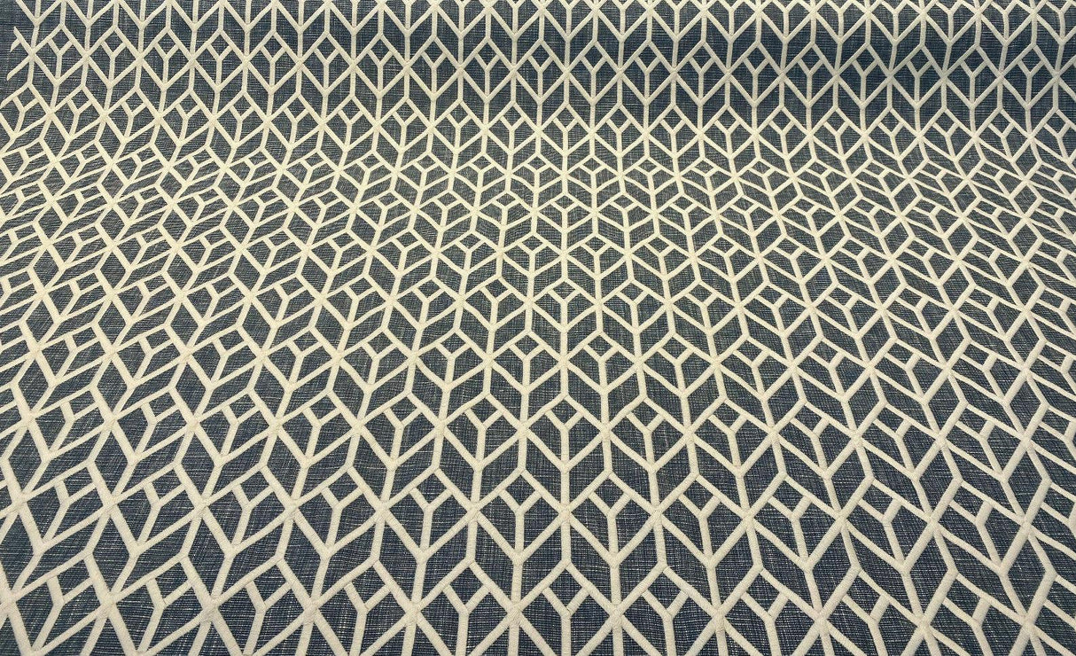 Waverly Key Elements Woven Fabric - Blue Embroidered Geometric, 56" Width (1 Yard)