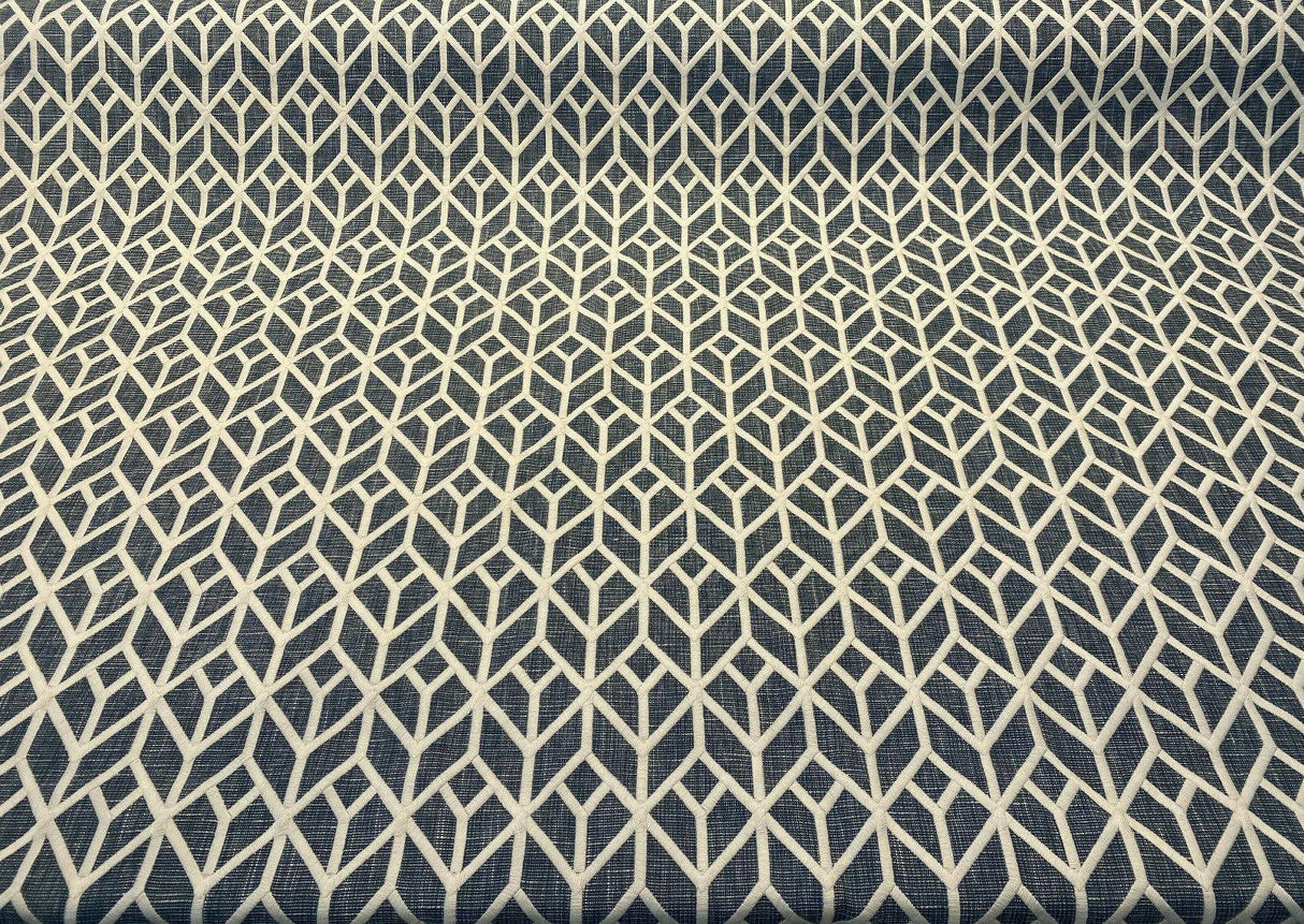 Waverly Key Elements Woven Fabric - Blue Embroidered Geometric, 56" Width (1 Yard)