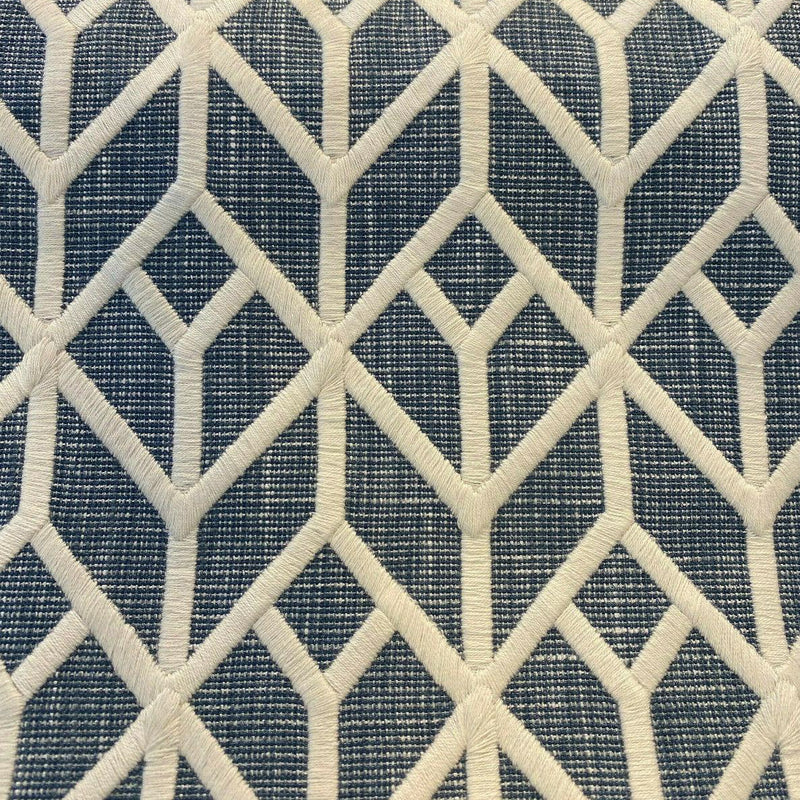 Waverly Key Elements Woven Fabric - Blue Embroidered Geometric, 56" Width (1 Yard)