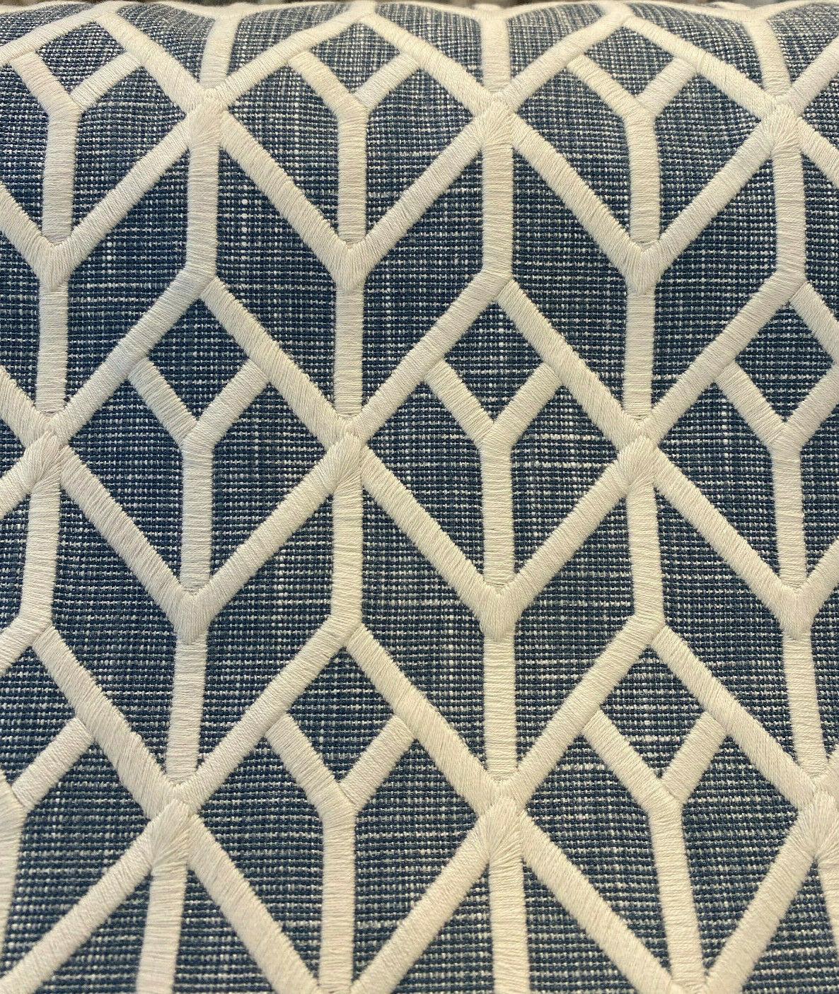 Waverly Key Elements Woven Fabric - Blue Embroidered Geometric, 56" Width (1 Yard)