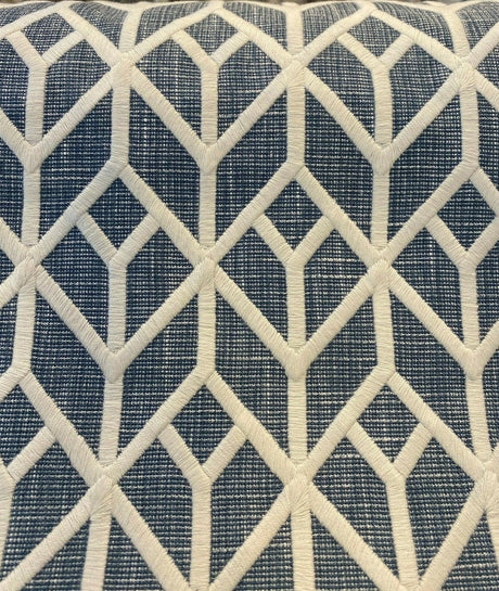 Waverly Key Elements Woven Fabric - Blue Embroidered Geometric, 56" Width (1 Yard)