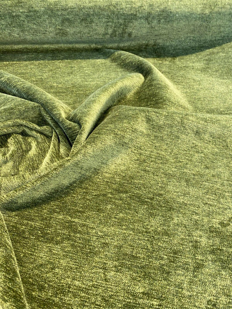 Lush Upholstery Soft Chenille Fabric - Spinach Green, 55" Width, Railroaded, 100% Polyester (1 Yard)