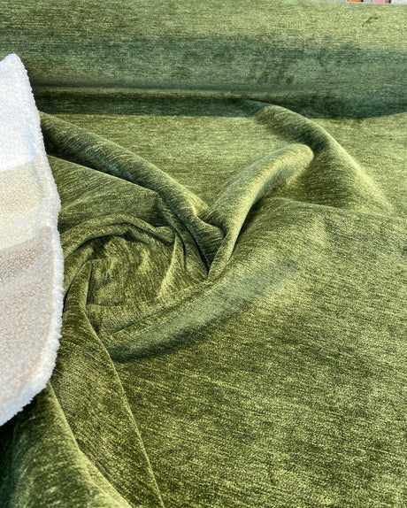 Lush Upholstery Soft Chenille Fabric - Spinach Green, 55" Width, Railroaded, 100% Polyester (1 Yard)
