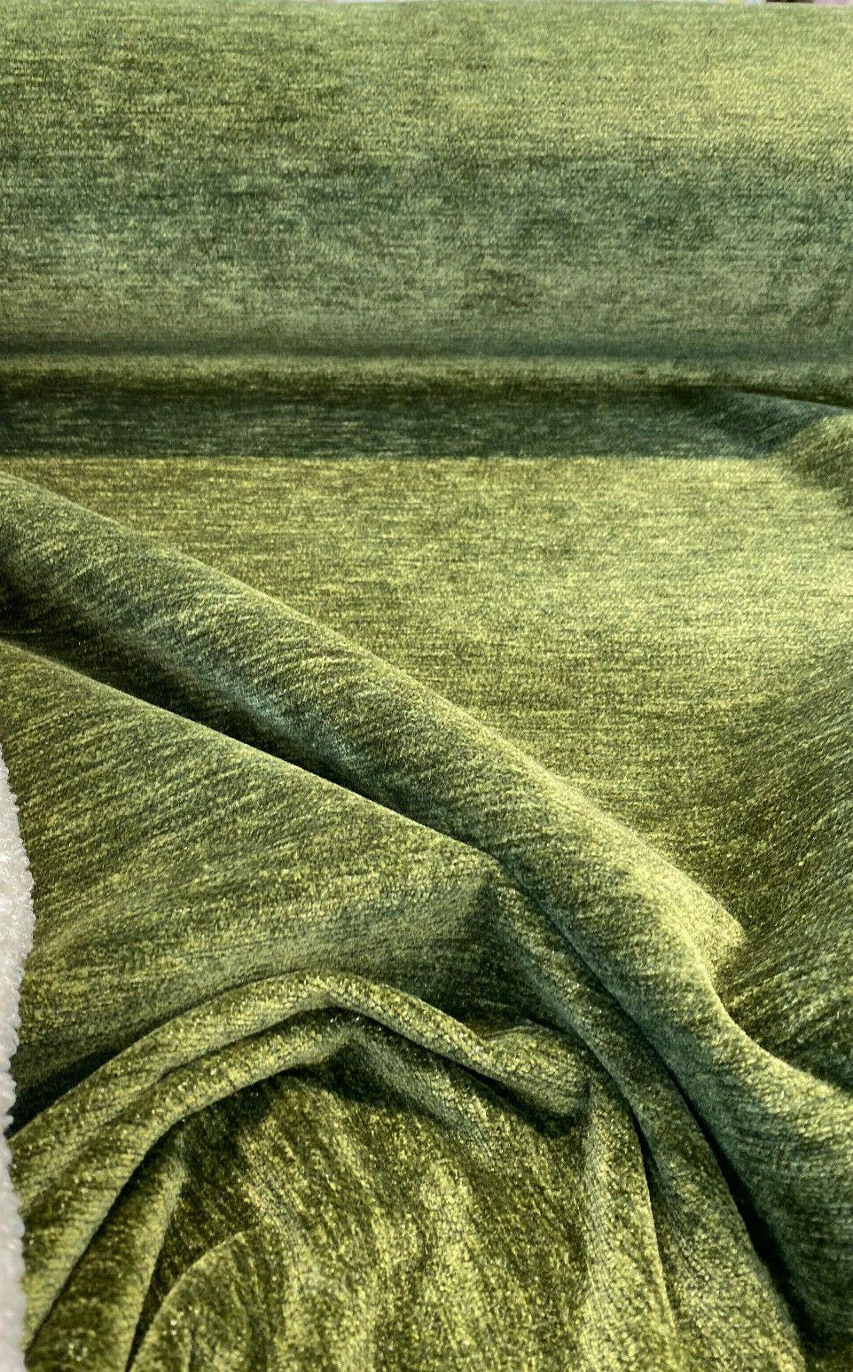 Lush Upholstery Soft Chenille Fabric - Spinach Green, 55" Width, Railroaded, 100% Polyester (1 Yard)
