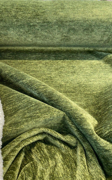 Lush Upholstery Soft Chenille Fabric - Spinach Green, 55" Width, Railroaded, 100% Polyester (1 Yard)