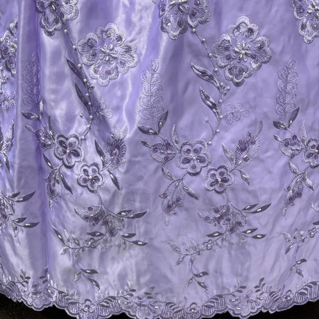 1 Yard Beaded Bridal Lace Fabric Embroidered on 100% Polyester Satin Black 54"