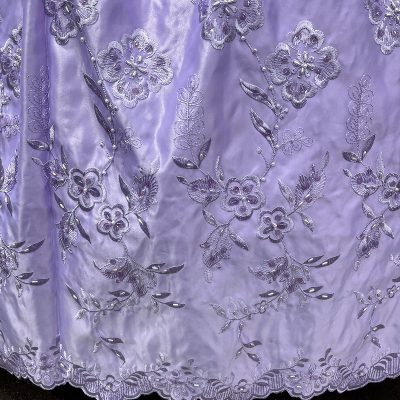 Beaded Bridal Lace Fabric - 100 Percent Polyester Satin, Floral Embroidery, 54" Width (1 Yard)