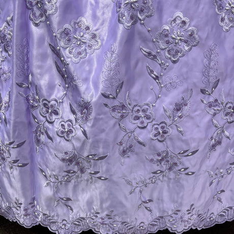 Beaded Bridal Lace Fabric - 100 Percent Polyester Satin, Floral Embroidery, 54" Width (1 Yard)