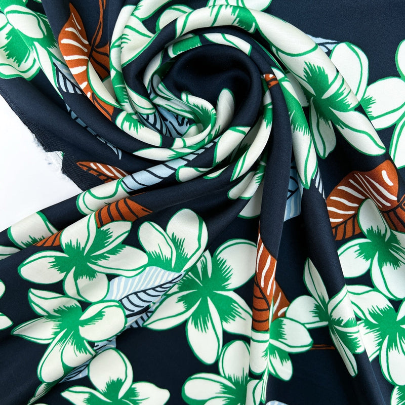Viscose Sateen Printed Green-Blue Floral