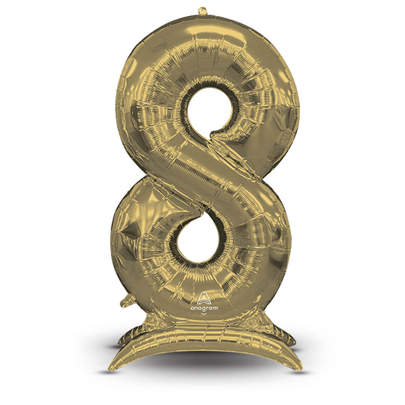 Number Balloon 53 Inch Stand-Up 8 White Gold