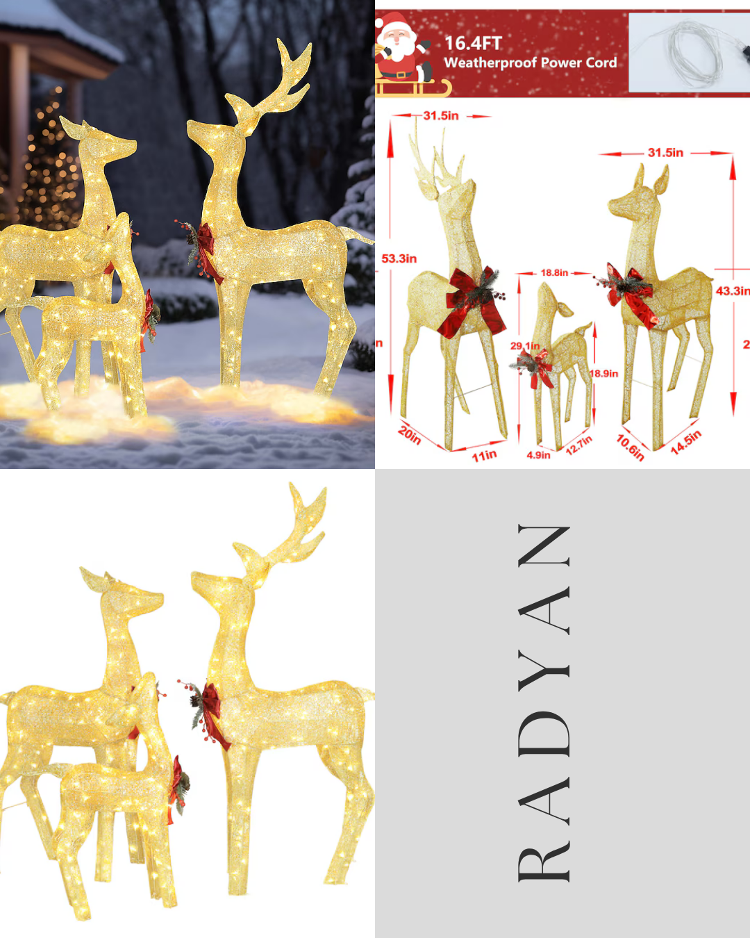53.3-in Freestanding Reindeer Yard Decoration with White LED Lights