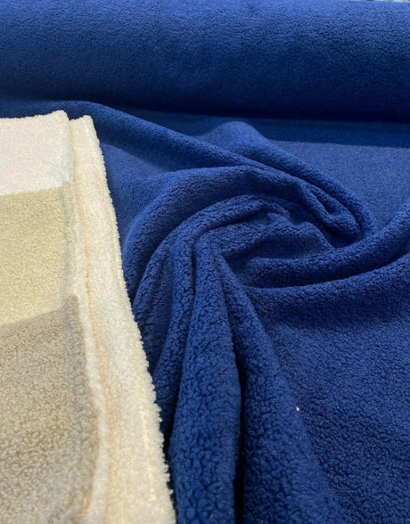 Fuzzy Wooly Boucle 100 Percent Polyester Fabric - Sapphire Blue Boucle, 54" Width (1 Yard)