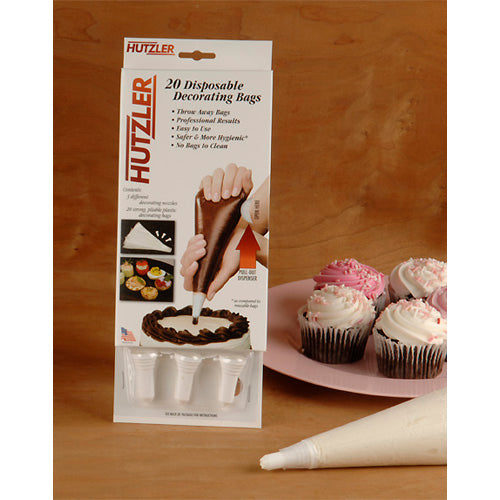 Hutzler Disposable Decorating Bag, with 3 Different Tips - Pack of 20