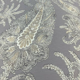 Peaceful Journey Linen Cotton Fabric - Gray White Cream Paisley Print, 54" Width (1 Yard)