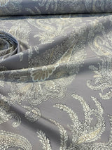 Peaceful Journey Linen Cotton Fabric - Gray White Cream Paisley Print, 54" Width (1 Yard)
