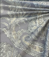 Peaceful Journey Linen Cotton Fabric - Gray White Cream Paisley Print, 54" Width (1 Yard)
