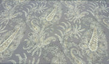 Peaceful Journey Linen Cotton Fabric - Gray White Cream Paisley Print, 54" Width (1 Yard)