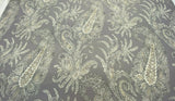 Peaceful Journey Linen Cotton Fabric - Gray White Cream Paisley Print, 54" Width (1 Yard)