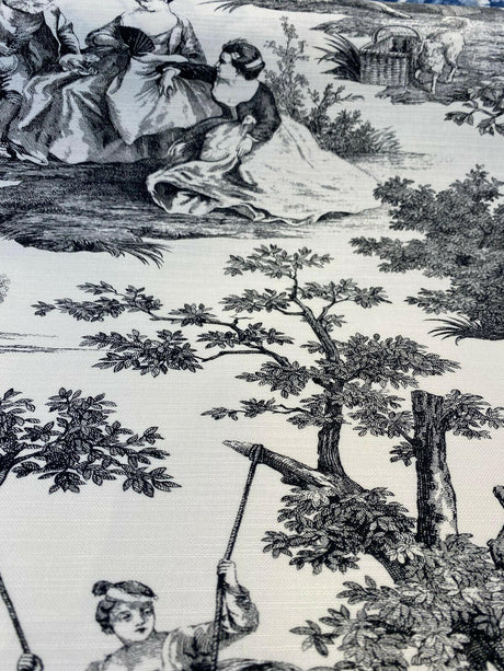 Waverly Toile Idyllic Days 100 Percent Cotton Fabric - Black Noir, White/Off White Toile, 54" Width (By The Yard)