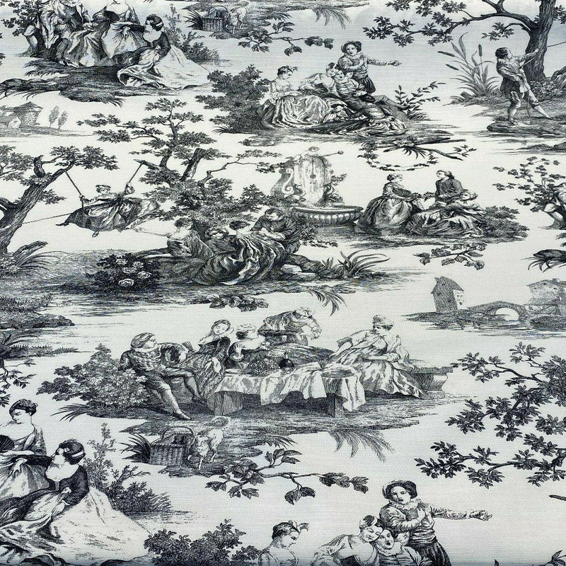 Waverly Toile Idyllic Days 100 Percent Cotton Fabric - Black Noir, White/Off White Toile, 54" Width (By The Yard)