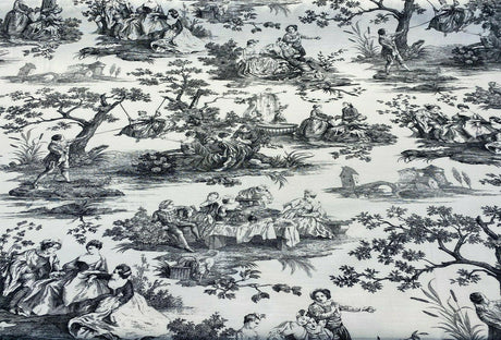 Waverly Toile Idyllic Days 100 Percent Cotton Fabric - Black Noir, White/Off White Toile, 54" Width (By The Yard)
