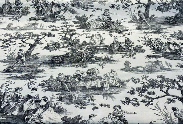 Waverly Toile Idyllic Days 100 Percent Cotton Fabric - Black Noir, White/Off White Toile, 54" Width (By The Yard)
