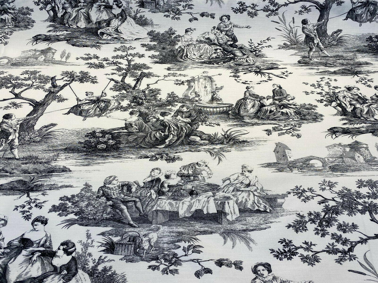 Waverly Toile Idyllic Days 100 Percent Cotton Fabric - Black Noir, White/Off White Toile, 54" Width (By The Yard)