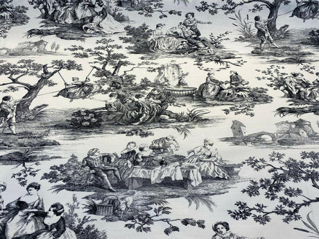 Waverly Toile Idyllic Days 100 Percent Cotton Fabric - Black Noir, White/Off White Toile, 54" Width (By The Yard)