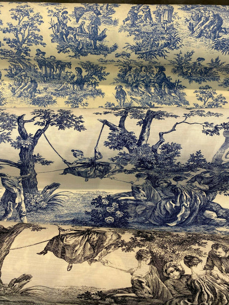 Waverly Toile Idyllic Days 100 Percent Cotton Fabric - Black Noir, White/Off White Toile, 54" Width (By The Yard)