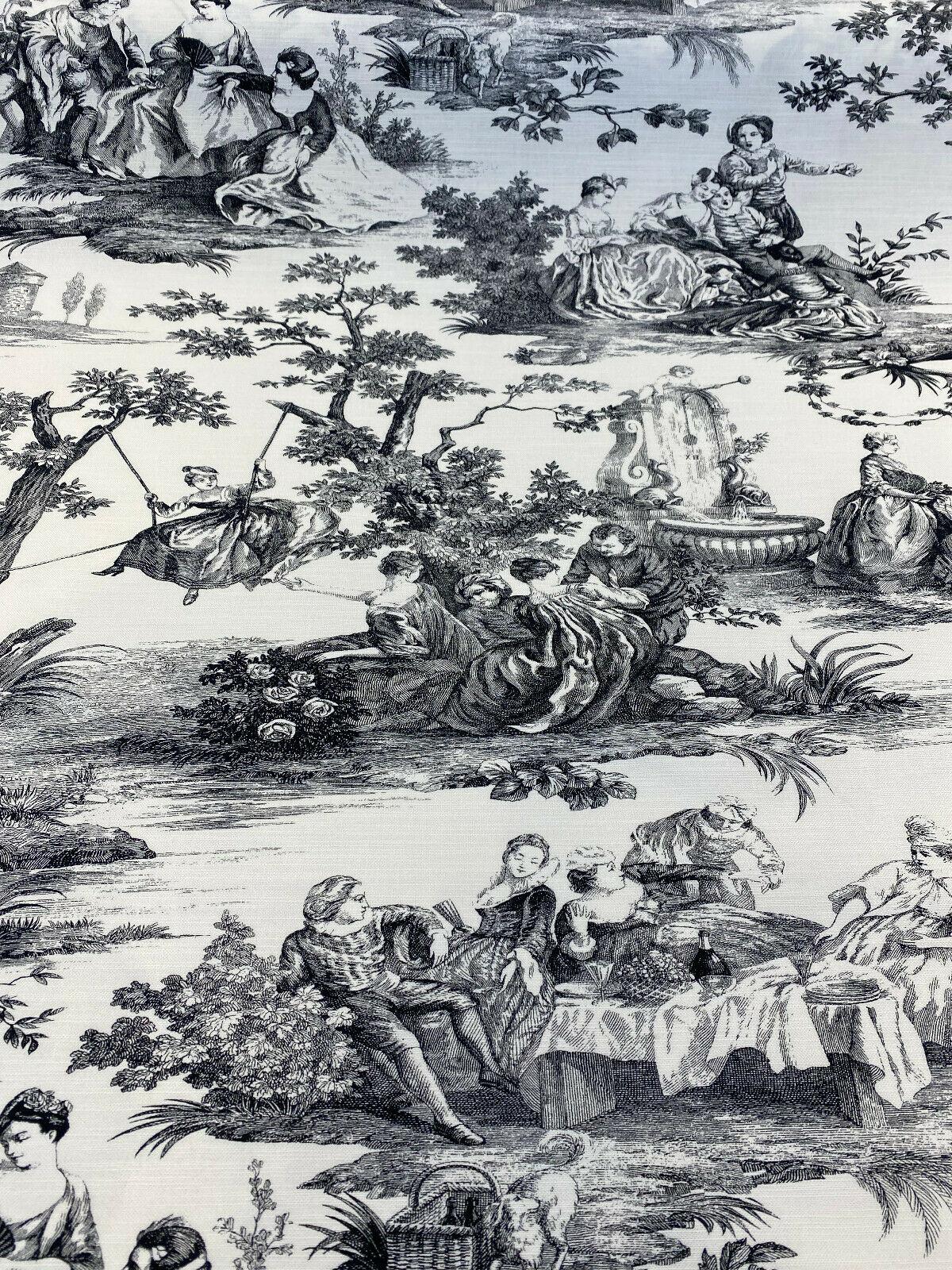 Waverly Toile Idyllic Days 100 Percent Cotton Fabric - Black Noir, White/Off White Toile, 54" Width (By The Yard)