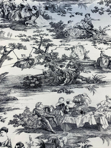 Waverly Toile Idyllic Days 100 Percent Cotton Fabric - Black Noir, White/Off White Toile, 54" Width (By The Yard)