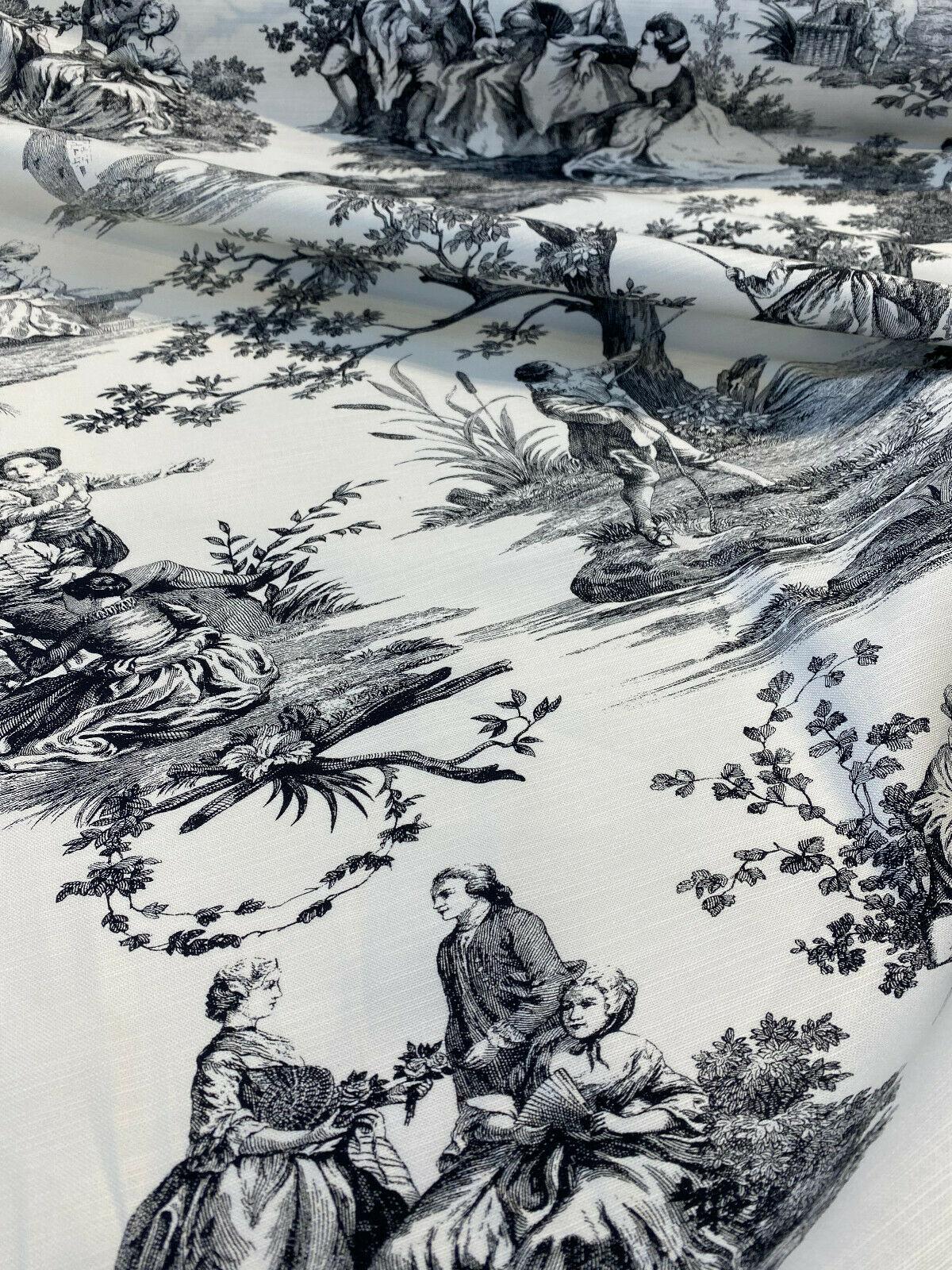 Waverly Toile Idyllic Days 100 Percent Cotton Fabric - Black Noir, White/Off White Toile, 54" Width (By The Yard)