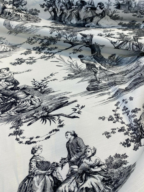 Waverly Toile Idyllic Days 100 Percent Cotton Fabric - Black Noir, White/Off White Toile, 54" Width (By The Yard)