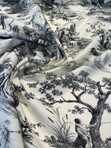 Waverly Toile Idyllic Days 100 Percent Cotton Fabric - Black Noir, White/Off White Toile, 54" Width (By The Yard)