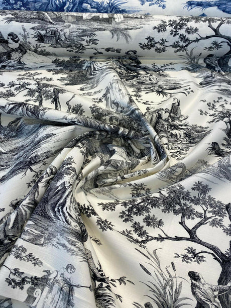 Waverly Toile Idyllic Days 100 Percent Cotton Fabric - Black Noir, White/Off White Toile, 54" Width (By The Yard)