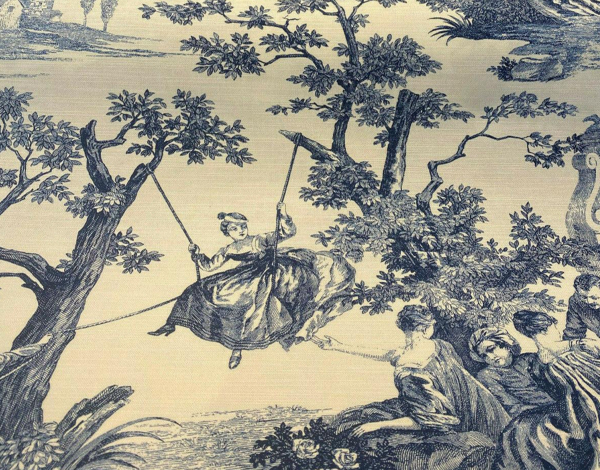 Idyllic Days Cotton Fabric - Blue Sapphire Toile, 54" Width (1 Yard)