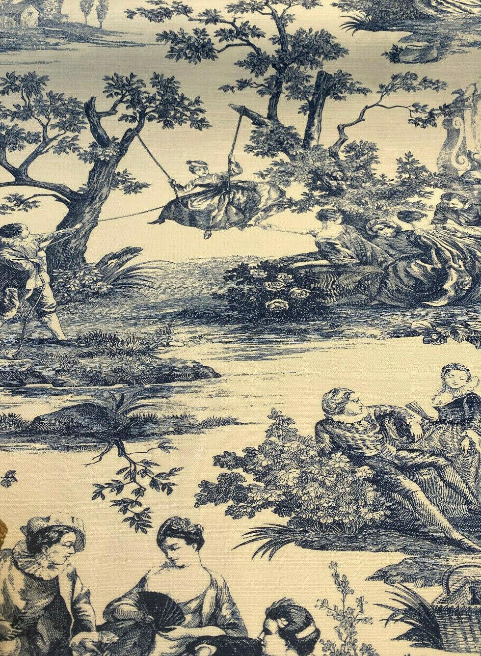 Idyllic Days Cotton Fabric - Blue Sapphire Toile, 54" Width (1 Yard)