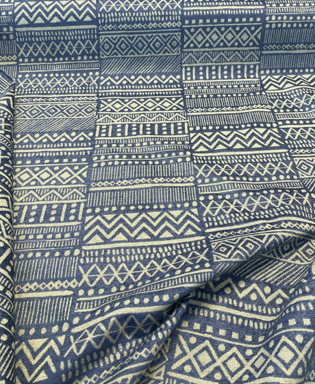 P Kaufmann Chenille Fabric - Blue Lapis Bamako Stripe, 54" Width (1 Yard)