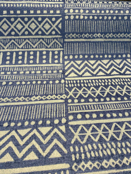 P Kaufmann Chenille Fabric - Blue Lapis Bamako Stripe, 54" Width (1 Yard)