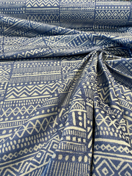P Kaufmann Chenille Fabric - Blue Lapis Bamako Stripe, 54" Width (1 Yard)