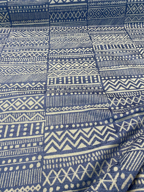 P Kaufmann Chenille Fabric - Blue Lapis Bamako Stripe, 54" Width (1 Yard)