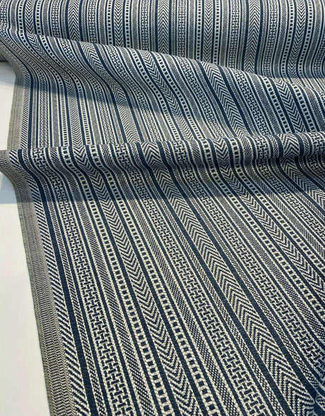 Nairobi Stitch Jacquard Upholstery Fabric - Blue Lapis Stripe, 54" Width (1 Yard)