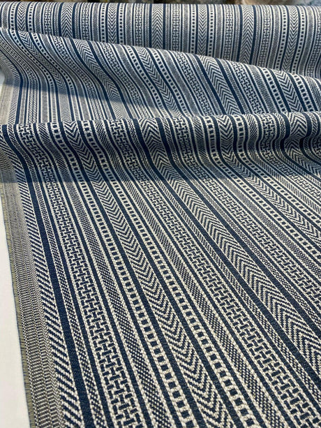 Nairobi Stitch Jacquard Upholstery Fabric - Blue Lapis Stripe, 54" Width (1 Yard)
