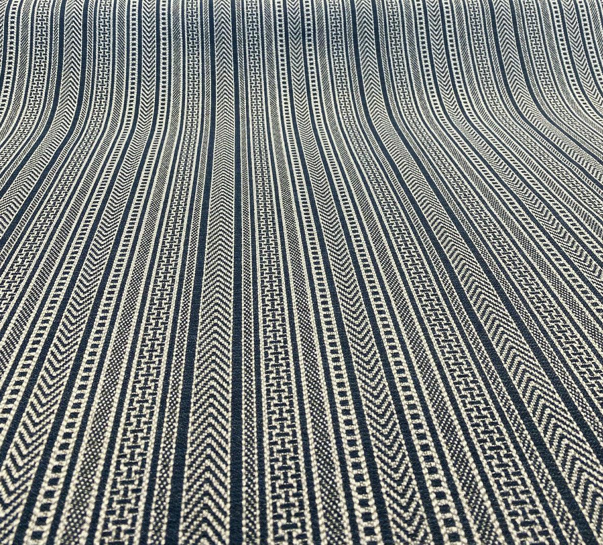 Nairobi Stitch Jacquard Upholstery Fabric - Blue Lapis Stripe, 54" Width (1 Yard)