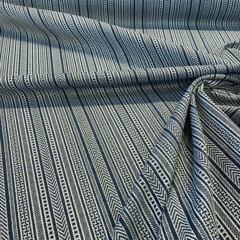 Nairobi Stitch Jacquard Upholstery Fabric - Blue Lapis Stripe, 54" Width (1 Yard)
