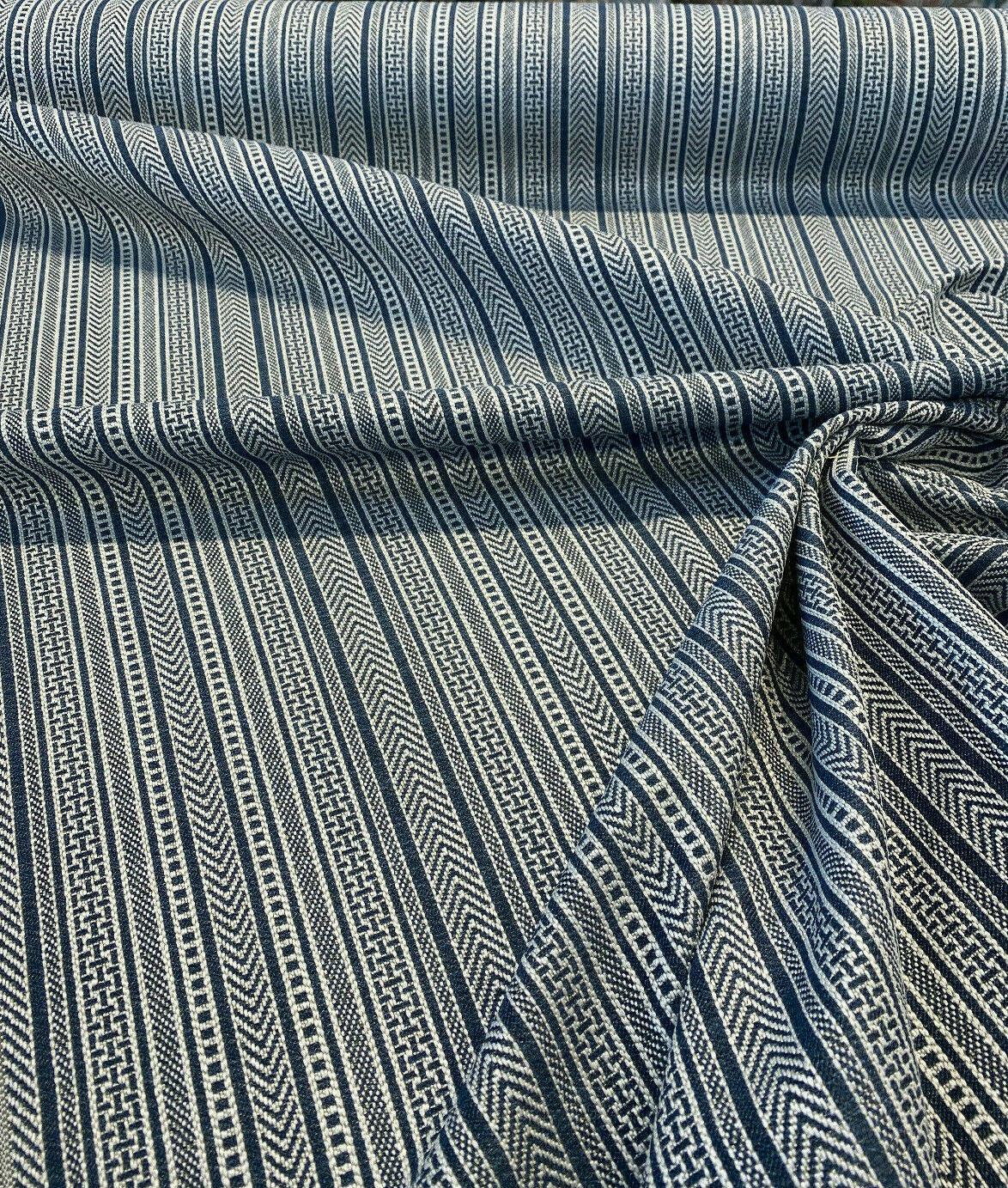 Nairobi Stitch Jacquard Upholstery Fabric - Blue Lapis Stripe, 54" Width (1 Yard)