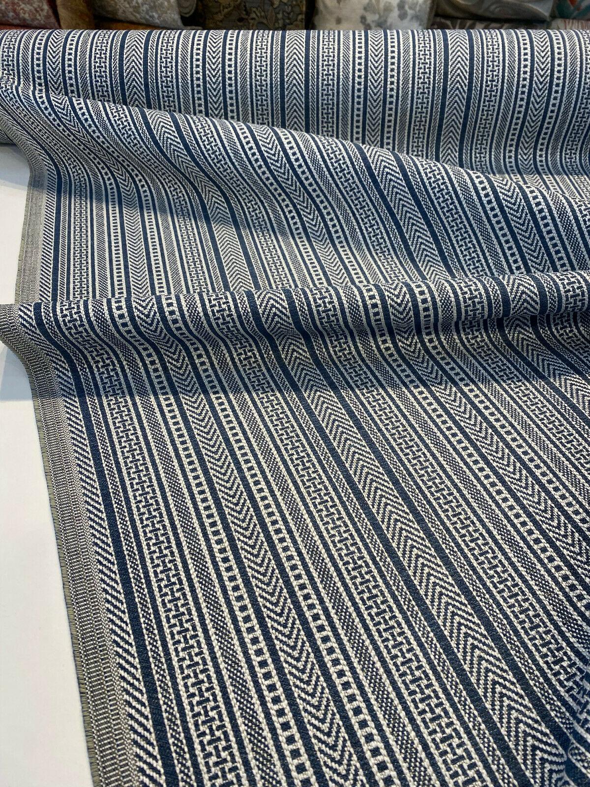 Nairobi Stitch Jacquard Upholstery Fabric - Blue Lapis Stripe, 54" Width (1 Yard)
