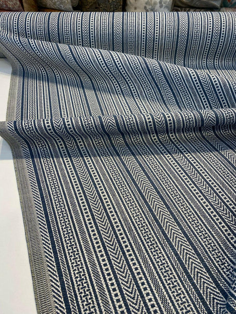 Nairobi Stitch Jacquard Upholstery Fabric - Blue Lapis Stripe, 54" Width (1 Yard)